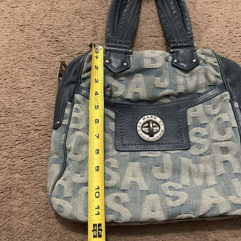 Marc by Marc Jacobs Blue Logo Satchel Bag Gold Tone Hardware Leather Handles